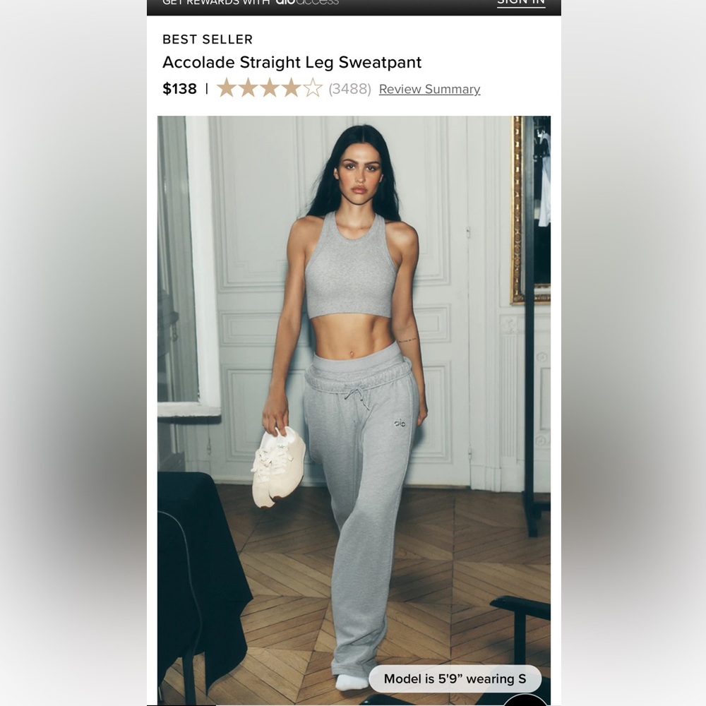 Alo Accolade Heather Gray Straight Leg Sweatpant